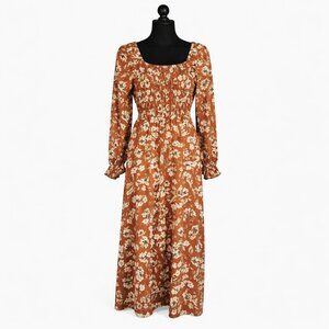 La Ligne x Target Brown Floral Milkmaid Smocked Bodice Midi Dress Size 3X